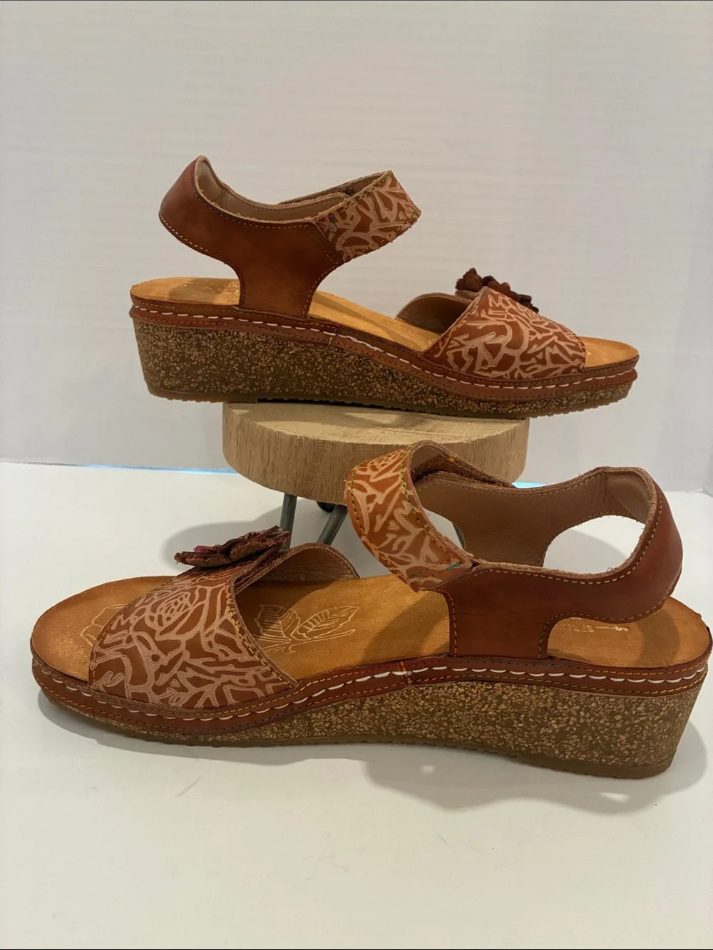 L'ATISTE by Spring Step Cuteness Leather Floral Wedge Sandals
